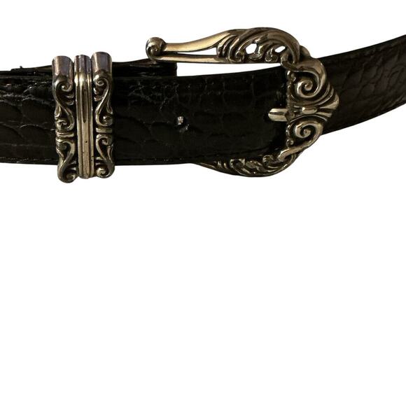 Brighton Vintage Style Black Croc Embossed Leather Belt Silver Buckle Size 34 - Picture 6 of 9